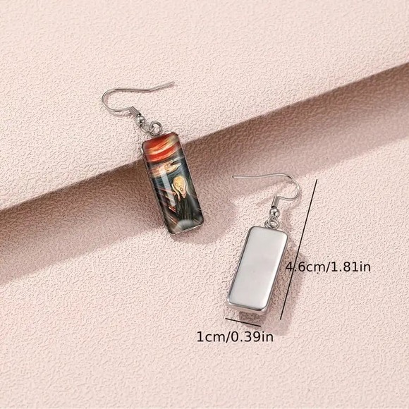 Starry Night Van Gogh Painting Glass Fish Hook Dangle Earrings  - Picture 2 of 2